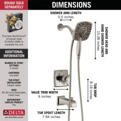 Delta Ashlyn Monitor 17 Series Dual Function Pressure Balanced Tub and Shower with In2ition and Integrated Volume Control - Less Rough-In Valve -Delta Sales Store T17464 SS I ShowerSpecs Infographic preview maxWidth 1600 maxHeight 1600