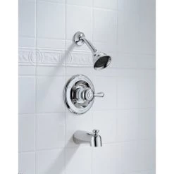 Delta Leland Monitor 14 Series Single Function Pressure Balanced Tub and Shower with Included Rough-In Valve - Limited Lifetime Warranty -Delta Sales Store delta 14478 shl installed tub and shower trim in chrome 399