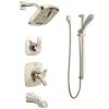 Delta Monitor 17 Series Pressure Balanced Shower System with Shower Head, Handshower, Slide Bar, and Tub Spout - Includes Integrated Volume Control and Rough-In Valves -Delta Sales Store delta dss tesla 1704 h2o pn