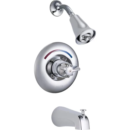 Delta Single Handle Tub and Shower Valve Trim with Metal Blade Handle and H2OKinetic Single Function Shower Head from the Commercial Series 3 Delta Single Handle Tub and Shower Valve Trim with Metal Blade Handle and H2OKinetic Single Function Shower Head from the Commercial Series