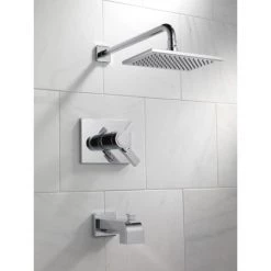 Delta Vero Tempassure 17T Series Dual Function Thermostatic Tub and Shower with Integrated Volume Control - Less Rough-In Valve -Delta Sales Store delta t17t453 installed tub and shower trim in chrome 434