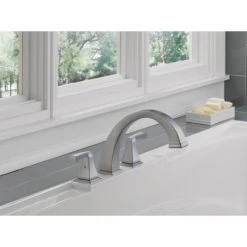 Delta Dryden Deck Mounted Roman Tub Filler Trim with Lever Handles -Delta Sales Store delta t2751 installed tub filler in brilliance stainless 1176