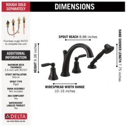 Delta Woodhurst Deck Mounted Roman Tub Filler with Built-In Diverter - Includes Hand Shower -Delta Sales Store delta t4732 alternate image 216