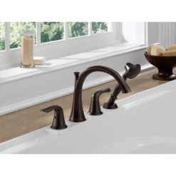 Delta Lahara Deck Mounted Roman Tub Filler Trim with Hand Shower -Delta Sales Store delta t4738 installed tub filler in venetian bronze 1618