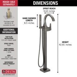 Delta Trillian Floor Mounted Tub Filler with Integrated Diverter and Hand Shower - Less Rough In -Delta Sales Store delta t4746 fl alternate view 181