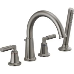 Delta Bowery Deck Mounted Roman Tub Filler with Built-In Diverter and Hand Shower - Limited Lifetime Warranty
