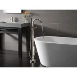 Delta Trinsic Floor Mounted Tub Filler with Integrated Diverter and Hand Shower - Less Rough In -Delta Sales Store delta t4759 fl running tub filler in brilliance stainless 2321