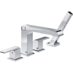 Delta Ara Double Handle Deck Mounted Roman Tub Filler Trim with Hand Shower (Less Valve)