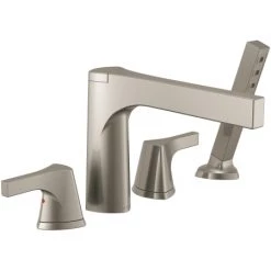 Delta Zura Four Hole Widespread Deck Mounted Roman Tub Filler with H2Okinetic Handshower - Less Rough-In Valve