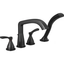 Delta Stryke Deck Mounted Roman Tub Filler with Lever Handles and Built-In Diverter - Includes Hand Shower