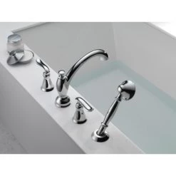 Delta Linden Deck Mounted Roman Tub Filler Trim with Hand Shower -Delta Sales Store delta t4794 installed tub filler in chrome 1927
