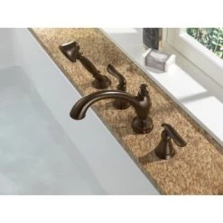 Delta Linden Deck Mounted Roman Tub Filler Trim with Hand Shower -Delta Sales Store delta t4794 installed tub filler in venetian bronze 1620