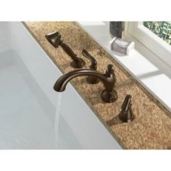 Delta Linden Deck Mounted Roman Tub Filler Trim with Hand Shower -Delta Sales Store delta t4794 running faucet in venetian bronze 1161