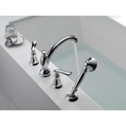 Delta Linden Deck Mounted Roman Tub Filler Trim with Hand Shower -Delta Sales Store delta t4794 running tub filler in chrome 2148