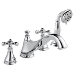 Delta Cassidy Deck Mounted Roman Tub Filler Trim with Hand Shower - Handles and Rough-In Valve Sold Separately -Delta Sales Store delta t4795 lhp h695 cross.jpb