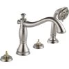 Delta Cassidy Deck Mounted Roman Tub Filler Trim with Hand Shower - Handles and Rough-In Valve Sold Separately -Delta Sales Store delta t4797 sslhp 677