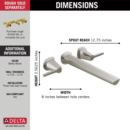 Delta Galeon Double Handle Wall Mounted Tub Filler Trim - Less Rough In 3 Delta Galeon Double Handle Wall Mounted Tub Filler Trim - Less Rough In - Image 2