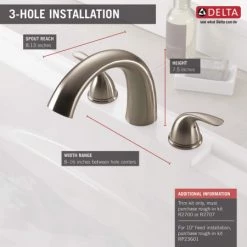 Delta Classic Deck Mounted Roman Tub Filler Trim with Metal Lever Handles -Delta Sales Store t2705 ss 03