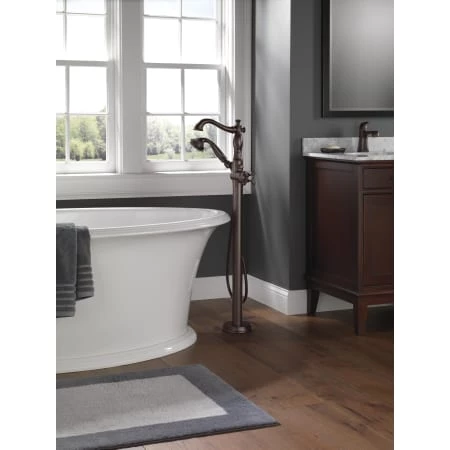 Delta Cassidy Floor Mounted Tub Filler with Integrated Diverter and Hand Shower - Less Rough In 8 Delta Cassidy Floor Mounted Tub Filler with Integrated Diverter and Hand Shower - Less Rough In - Image 6
