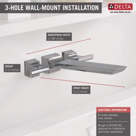 Delta Pivotal Double Handle Wall Mounted Tub Filler Trim - Less Rough In 4 Delta Pivotal Double Handle Wall Mounted Tub Filler Trim - Less Rough In - Image 2
